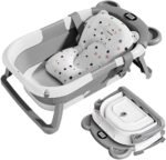 VOICEPTT Bañera Plegable para Bebe, Tina de Baño para Bebe con Cojín Antideslizante y Pantalla de Temperatura, Bañera de Viaje Portátil para Recién Nacido (Gris)