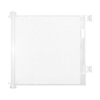 OUARTV Puerta de Seguridad Para Bebé,180*86CM Puerta Para Perros Retráctil,Viene Con2 Juegos de Accesorios de Instalación,Reja Para Bebe Adecuado Para Escaleras, Cocinas, Viviendas, Pasillos(Blanco).