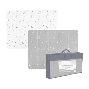 MINIKIN, Tapete Infantil de Juego Plegable con Doble Vista de Diseño para Bebés y Niños, Fabricado con XPE Premium, Medidas 200 cm x 160 cm, Grueso, Cómodo y Textura Antiderrapante (Cosmos Gris / Blanco)