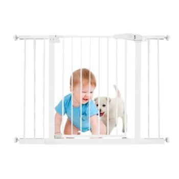 BABY GAON Puerta de Seguridad para Bebe, Niños y Mascotas Ajustable con Extension y Cierre Automatico - Reja para Escaleras o Pasillos