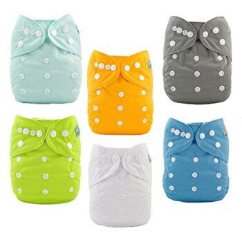 Alva Baby 6pcs Pack Pocket Washable Adjustable Cloth Diaper with 2 Inserts Each (Neutral Color) 6BM98
