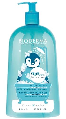 Bioderma - ABCDerm - Gel espumoso - Lavado suave para bebés - Limpiador sin jabón - Gel corporal para pieles delicadas de bebés y niños