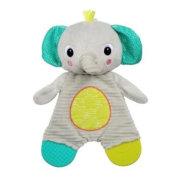 Bright Starts Snuggle and Teethe Juguete Mordedor de Felpa Elefante, Multicolor