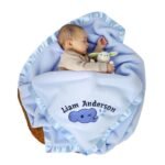 CWYW Manta de bebé Personalizada para niños, Manta de bebé Bordada Personalizada para recién Nacido, Mantas con Nombre para Regalos Personalizados de bebé (Azul)