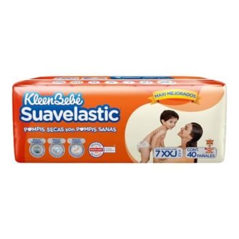 KleenBebé Suavelastic Pañal Desechable para Bebé, Talla Extra Extra Jumbo, Unisex, Bolsa con 40 Piezas, Ideal para Bebés de más de 13.5 kg