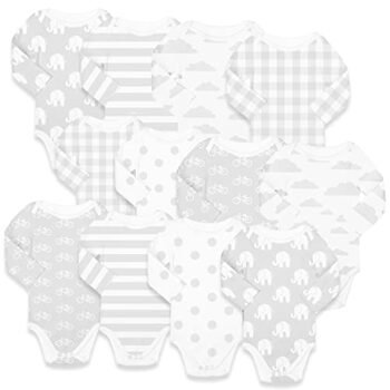 Body de algodón de manga larga para bebé, una pieza para niños y niñas, paquete de 12 unidades de 0 a 24 meses, Gris, 3-6 Meses