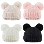 Yuoahcn - Gorro de invierno para bebé con pompón, gorro de punto cálido para bebé, Blanco+negro+beige+rosa, 6-24 Meses