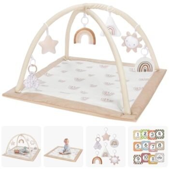 Tapete lavable para el tiempo de la barriga, para el gimnasio con 6 juguetes destacados y 12 tarjetas de hito, gimnasio para bebés y niños, tapete de juego para bebés más grande de lujo, tapete de