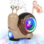 QIKKOP Juguete de Caracol Gatear, Juguete para Niño Interactivo con Sonido Luces LED, Automático para Evitar Obstáculos, Juguete Educativo para Bebe