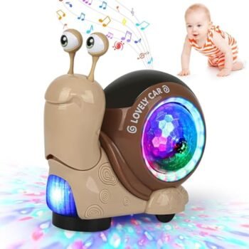 QIKKOP Juguete de Caracol Gatear, Juguete para Niño Interactivo con Sonido Luces LED, Automático para Evitar Obstáculos, Juguete Educativo para Bebe