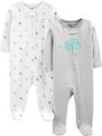 Simple Joys by Carter\'s - Juego unisex de algodón con pies para dormir y jugar, paquete de 2, gris/blanco, tortuga/llama, 3-6 meses