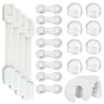 MIST JEWEL Kit de seguridad para bebe en casa 25 pcs | Paquete completo de cerraduras para muebles y cajones, seguros para tope de puerta y protectores de esquinas mesas bebes y niños safety en casa (25 pcs)