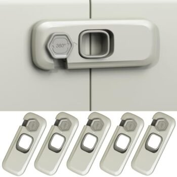 5PCS Cierres de Seguridad para Niños, Cerraduras de Seguridad para Niños, Cerradura de Puerta de Refrigerador, Candado para Refrigerador, Con Adhesivo, Apta para Gabinetes, Refrigeradores Gris
