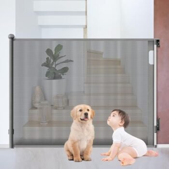 LONGLIV Puerta de Seguridad para Niños, 180 * 97 cm, Dos Métodos de Instalación: Sin Agujero/con Agujero, Ajustable y Retráctil, Adecuada para Escaleras, Cocinas, Puertas y Habitaciones de Bebés.