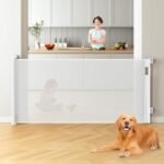 Muja 85.6 x 300 CM Puerta de Seguridad Bebe, Puertas Retráctiles para Bebes Adecuado para Escaleras, Cocina e Interiores, Malla Puerta para Perro