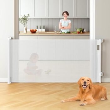 Muja 85.6 x 300 CM Puerta de Seguridad Bebe, Puertas Retráctiles para Bebes Adecuado para Escaleras, Cocina e Interiores, Malla Puerta para Perro