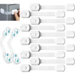 SNORF Cerraduras de Seguridad para Niños (10 PCS), Seguros para Puertas y Cajones Bebé, Longitud Ajustable, sin Perforaciones, Adhesivo 3M de Alta Resistencia, Apto para Armarios, Refrigeradores, etc., para Proteger la Seguridad del Bebé