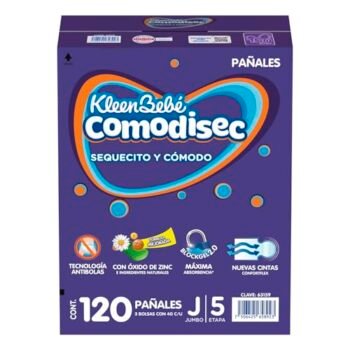 KleenBebé Comodisec, Pañal Para Bebé, Tamaño Jumbo, Caja Con 120 Pañales