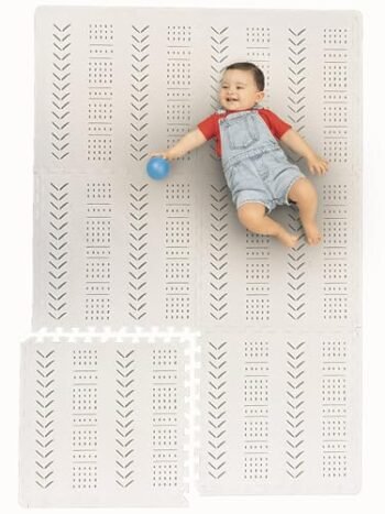 MoMat Tapete para bebe niños y niñas de foamy foami fomi - Piso para bebe de Espuma goma EVA super suave y grueso Alfombra infantil armable de juego (Beige con flechas Gris)