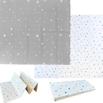 Momat Playmats Tapete para bebé de Estrellas Plegable Reversible Doble Vista Espuma XPE Goma Suave para Gateo y Juego Grueso Extra Grande 180 x 200 cm (Estrellas/Puntitos Colores)