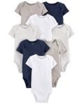 Simple Joys by Carter's - Body Unisex de Manga Corta para bebé, Paquete de 8, Azul Marino Jaspeado/Blanco/Avena, 12 Meses