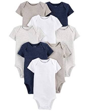 Simple Joys by Carter's - Body Unisex de Manga Corta para bebé, Paquete de 8, Azul Marino Jaspeado/Blanco/Avena, 12 Meses