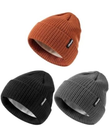 ZUPPAD - Gorros de bebé para niñas y niños, 3 paquetes de gorros de bebé de punto cálido térmico con forro polar, gorro de invierno para niños, Naranja oscuro y gris oscuro y negro, 0-36 Meses