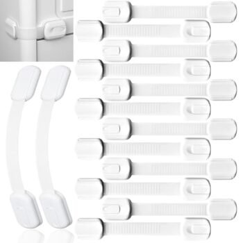 Seguros para Puertas y Cajones Bebé - 12 Piezas Cerraduras para Gabinete de Seguridad Infantil Seguro de Refrigerador Ajustable para Cajones Nevera Hornos Inodoro Cocinas Sin Perforaciones