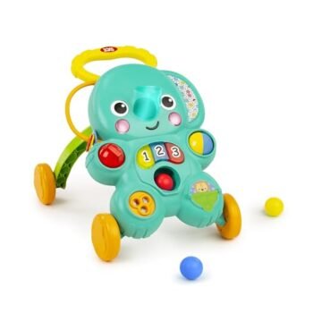 Bright Starts Stroll 'n Roll - Caminador de juego de pelota 2 en 1 - Elefante con luces y música, unisex, 6 meses +