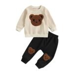 CREAIRY - Conjunto de 2 piezas para bebé y niño, sudadera de manga larga, playera para correr, ropa de otoño, Albaricoque, 12-18 Meses