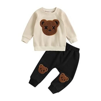 CREAIRY - Conjunto de 2 piezas para bebé y niño, sudadera de manga larga, playera para correr, ropa de otoño, Albaricoque, 12-18 Meses
