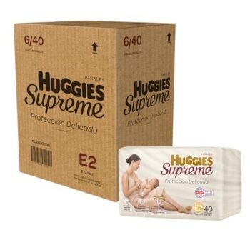 Huggies Supreme Pañales Desechables para Bebé de 5 a 7.5 kg, Etapa 2, Unisex - 6 Bolsas x 40 Pañales, Total: 240 Pañales