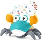 Juguete de cangrejo gateante, juguete de cangrejo con música interactiva y luz LED, juguete de desarrollo de aprendizaje Tiktok con movimiento automático para evitar obstáculos, con USB recargable