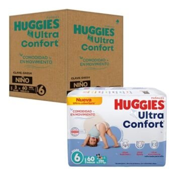Huggies Ultra Confort Pañal Desechable para Bebé, Etapa 6, Niño, Caja con 180 Piezas, Ideal para niños de más de 13.5 kg