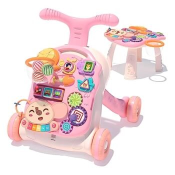 Raganet, Andadera Musical para Bebe 2 en 1, Andador Infantil con Juguetes, Mesa Centro de actividades, Panel de Juego Extraíble Multifuncional, Juguete de Aprendizaje Musical para Bebés. (Rosa)