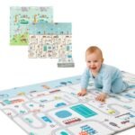 Bluelander Tapete para Bebe, Tapete de Juegos para Niños, Diseño Plegable, Tamaño de 2 m x 1.5 m x 1 cm, Espuma XPE Suave y Resistente, Hipoalergénico, Fácil Transporte (Ciudad y Animales)