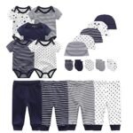 Kiddiezoom - Juego de ropa unisex para bebé recién nacido, 19 piezas, Conjunto de rayas azules oscuras y pequeñas estrellas y estampado, 0-3 meses