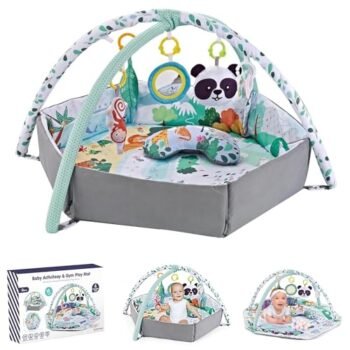 Gimnasio Para Bebe,Alberca de Pelotas y Gimnasio Interactivo,Tapete para Bebe con 8 Juguetes Desmontables para el Desarrollo Sensorial y Motriz de Los Recién Nacidos,Gimnasio de Juegos para Bebés