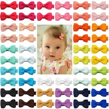 50 piezas de 25 colores en pares de moños para el pelo con broche forrado completamente de 5 cm para niñas y bebés pequeños