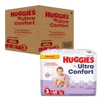 HUGGIES UltraConfort Pañal Desechable para Bebé, Etapa 3, Niña, Caja con 180 Piezas, Ideal para Bebés de 7 a 10 kg