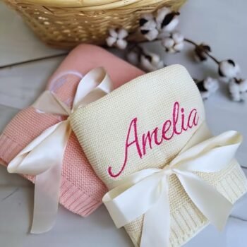 AMBMCCM Manta Personalizada para Bebé, Manta De Punto con Nombre Bordado, Regalos Personalizados para Bebés Recién Nacidos, Niños Y Niñas
