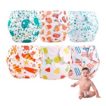 Bluelander Pañales Ecológicos de Tela para Bebé, Paquete de 6 Pañales + 6 Insertos de Microfibra 3 Capas para Niño o Niña de 0 a 3 años, Etapas 2, 3, 4, 5 y 6 Unitalla, Tamaño Ajustable (Modelo 2)