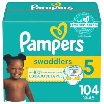Pampers Swaddlers Pañales Etapa 5 (+12kg), 104 Unidades. Hasta 100% libre de derrames