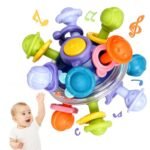 SAFONUS Sonajero Masticar Juguetes para Bebe, Goma Dental Montessori Juguetes,Sensoriales para Mordedores de Bebés, Adecuados para la Dentición, Auditivo y Visual