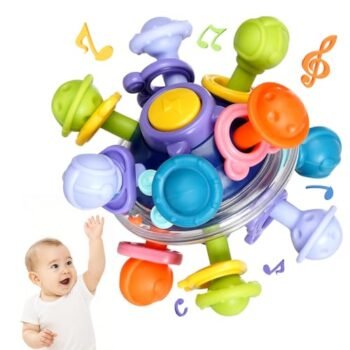 SAFONUS Sonajero Masticar Juguetes para Bebe, Goma Dental Montessori Juguetes,Sensoriales para Mordedores de Bebés, Adecuados para la Dentición, Auditivo y Visual