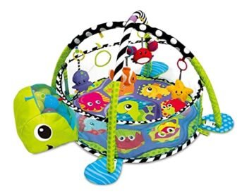 Raganet, Gimnasio Para Bebé 3 en 1 Tapete De Juegos, Alberca de Pelotas y Gimnasio Interactivo, Incluye 30 Pelotas y 4 Juguetes Colgantes, Baby Gym Tortuga