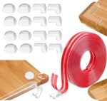 RUISTLI 16PCS Esquineros Protectores para Bebe,Protectores de Esquinas de Muebles PVC Transparente,Protector de Mesa Cosas para Bebes,con 2*100CM Tiras Anticolisión Puede Cortar,Accesorios para Bebe