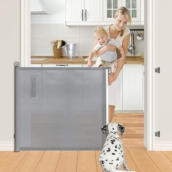 Puerta De Seguridad para Niños, Puerta Retráctil Ajustable para Bebé Perro Escaleras Cocina Puerta Reja Divisora para Escaleras Mascota Interior 2 Instalaciones 150 * 86 cm