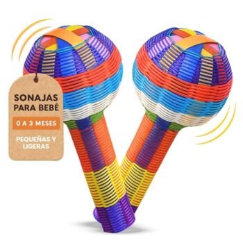 Sonajas Artesanales Mexicana Para Bebe 0 A 3 Meses No Toxico Set De 2 Maracas Estimulación Temprana 3 A 6 Meses Juguete Para Bebe Estimulante 6 A 12 Meses Regalo Bebé 1 Año Desarrollo Sensorial (Chica)