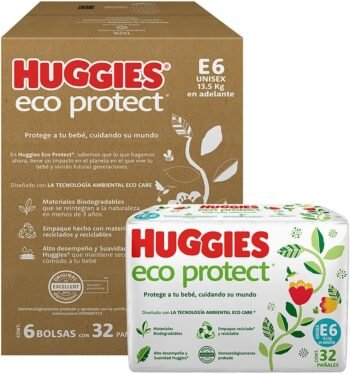 Huggies Eco Protect Pañal Desechable para bebé, Unisex, Etapa 6, Caja con 192 Pañales Desechables, Ideal para Bebés de más de 13.5 kilogramos